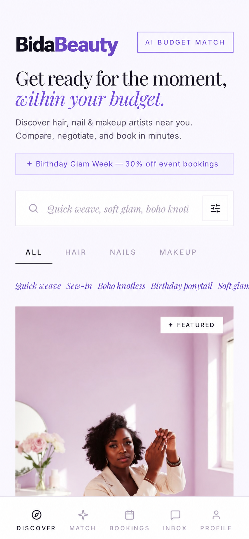 BidaBeauty discover feed of beauty looks and local providers
